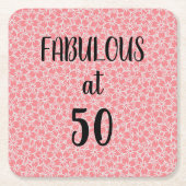 50 und fabelhafte rosa Blume Birthday Square Pape Rechteckiger Pappuntersetzer (Vorderseite)