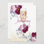 50 und fabelhafte rosa Burgund Blüte Einladung (Vorne/Hinten)