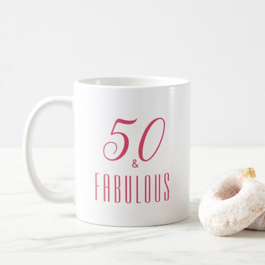 50 und fabelhafte rosa Elegant Heart Coffee Tasse (Mit Donut)