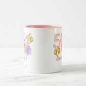 50 und fabelhafte rosa Flamingo-Tasse Zweifarbige Tasse (Mittel)