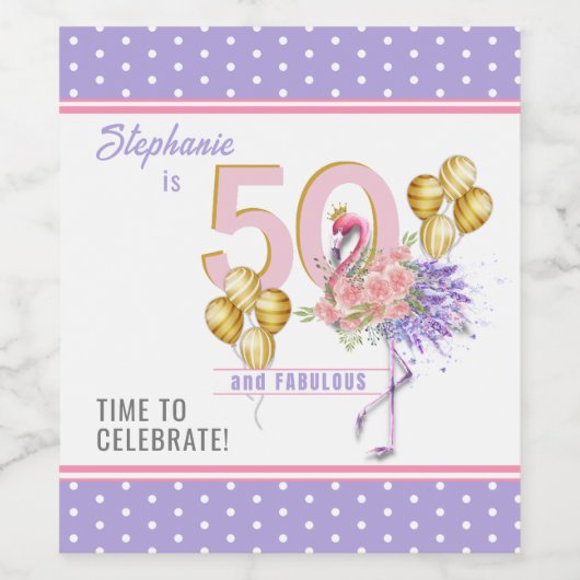 50 und fabelhafte rosa Flamingo Weinkarte Weinetikett (Einzelnes Label)