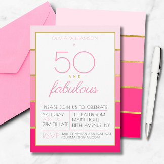 50 und fabelhafte Rosa Gold Geburtstagsparty Einladung