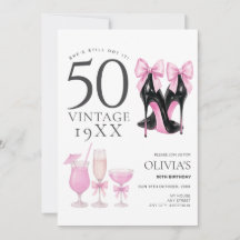 50 und fabelhafte rosa Heels & Cocktails Einladung