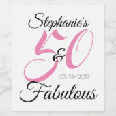 50 und fabelhafte rosa Personalisierte Geburtstags Weinetikett (Einzelnes Label)