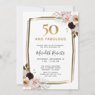50 und Fabelhafte Rosa Rosen Gold Metallisches Geb Einladung