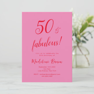 50 und fabelhafte rosa Rot Moderne 50. Geburtstag Einladung