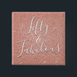 50 und fabelhafte Rose Gold Blush Pink Glitzer Button<br><div class="desc">50 und fabelhafte 50. Geburtstagsparty Imitats Sparkle und Glitzer Rose Gold Blush Pink Tasten sind perfekt für eine Rose Gold oder Blush Pink Geburtstagsparty. Diese 50 und fabelhaften Party-Buttone sind perfekt für eine mädchenhafte 50. Geburtstagsparty.</div>
