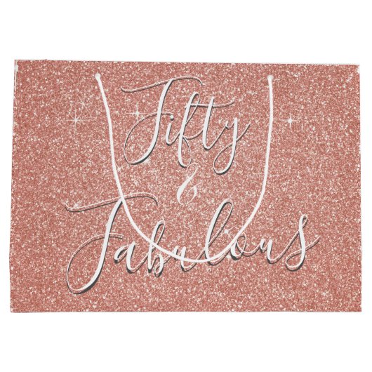 50 und fabelhafte Rose Gold Blush Pink Glitzer Große Geschenktüte (Rückseite)