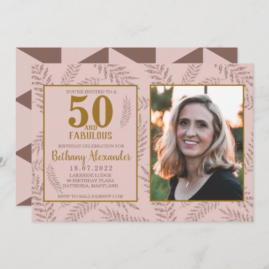 50 und fabelhafte Rose Gold Geburtstag Einladung (Vorne/Hinten)