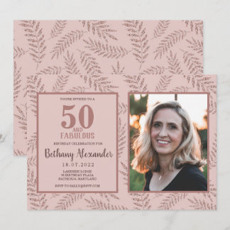 50 und fabelhafte Rose Gold Glitzer Einladung