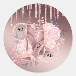 50 und fabelhafte Rose Gold Glitzer Tropfen Aufkle Runder Aufkleber