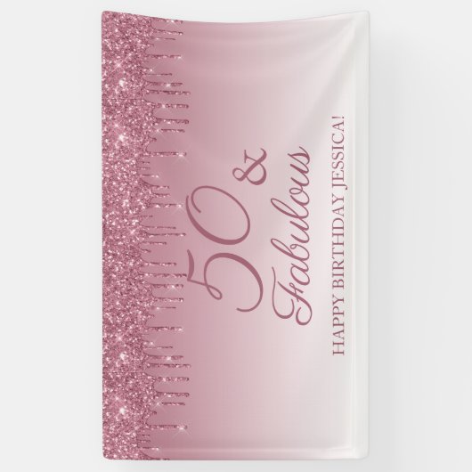 50 und fabelhafte Rose Gold Pink Dripping Glitzer Banner (Vertikal)
