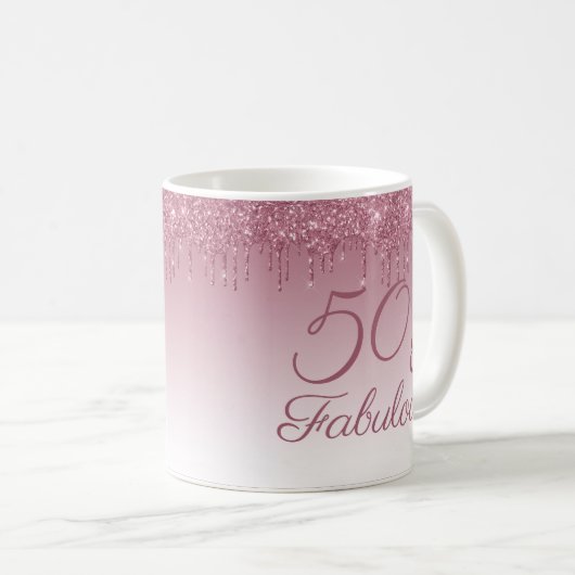 50 und fabelhafte Rose Gold Pink Dripping Glitzer Kaffeetasse (VorderseiteRechts)