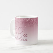 50 und fabelhafte Rose Gold Pink Dripping Glitzer Kaffeetasse (Vorderseite Links)