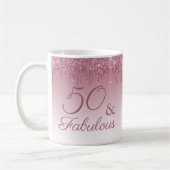 50 und fabelhafte Rose Gold Pink Dripping Glitzer Kaffeetasse (Links)