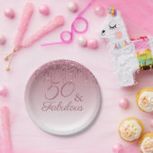 50 und fabelhafte Rose Gold Pink Dripping Glitzer Pappteller (Party)