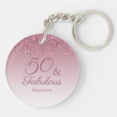 50 und fabelhafte Rose Gold Pink Dripping Glitzer Schlüsselanhänger (Rückseite)