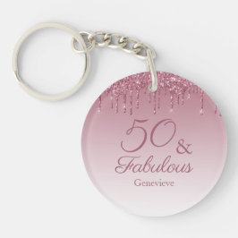 50 und fabelhafte Rose Gold Pink Dripping Glitzer Schlüsselanhänger