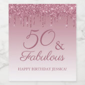50 und fabelhafte Rose Gold Pink Dripping Glitzer Weinetikett (Einzelnes Label)