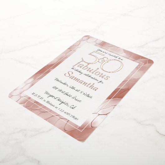 50 und fabelhafte Rose Gold Schlange Tier Geburtst Folieneinladung (Gedreht)