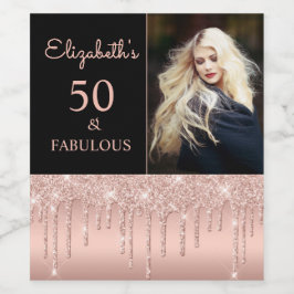 50 und fabelhafte Rose Gold Tropfen Geburtstagspar Weinetikett