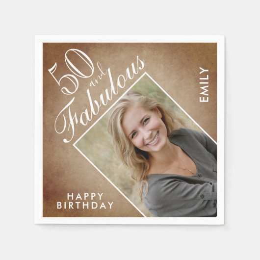 50 und fabelhafte Rustikale Beige Foto 50. Geburts Serviette (Vorderseite)