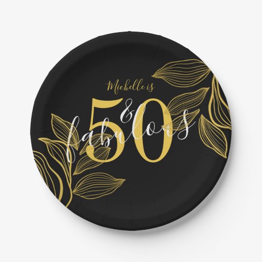 50 und fabelhafte Schwarz & Gold moderne Papierpla Pappteller (Vorderseite)