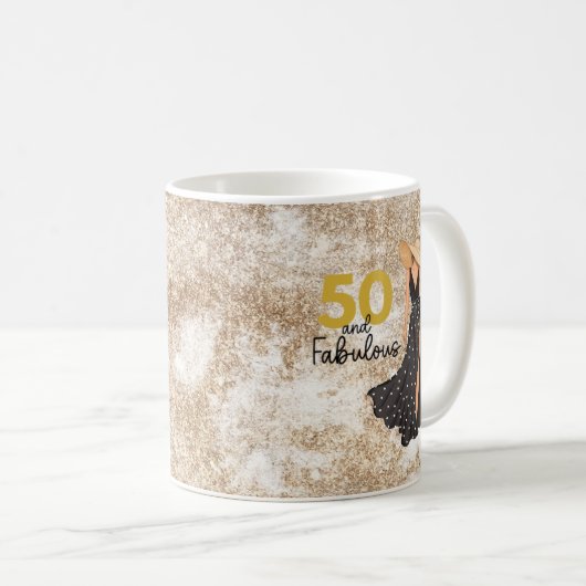 50 und fabelhafte Schwarz-Gold-Tasse Kaffeetasse (VorderseiteRechts)