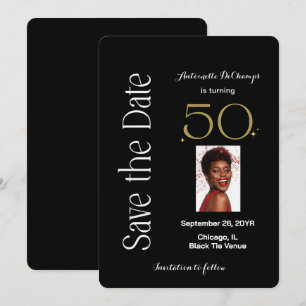 50 und fabelhafte Schwarz-weiß Gold Geburtstagspar Save The Date