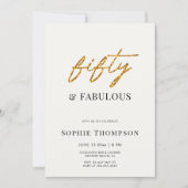 50 und fabelhafte Schwarz-weiß Gold Moderne Geburt Einladung (Vorderseite)