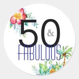 50 und fabelhafte tropische 50. runder aufkleber