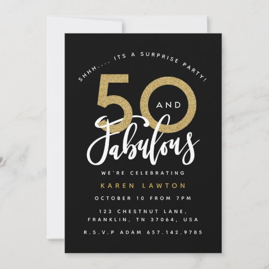 50 und fabelhafte überraschende Party Einladung (Vorderseite)