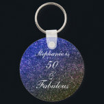 50 und fabelhaften Geburtstag Black Blue Glitzer O Schlüsselanhänger<br><div class="desc">Mit hübschem,  gürtelnem und wunderschönem schwarz-blauen Hintergrund und personalisierter Textvorlage für den Namen,  den Sie bearbeiten können,  ist dies perfekt für die 50. Geburtstagsfeiern!</div>