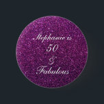 50 und fabelhaften Geburtstag Lila Glitzer Ombre C Button<br><div class="desc">Designed with pretty,  girly and beautiful purple glittery background and personalized text template for name which you can edit,  this is perfect for the 50th birthday celebrations!</div>