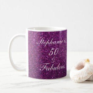 50 und fabelhaften Geburtstag Lila Glitzer Ombre C Kaffeetasse
