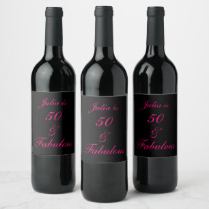 50 und fabelhaften Geburtstag Schwarz Hot Pink Gir Weinetikett