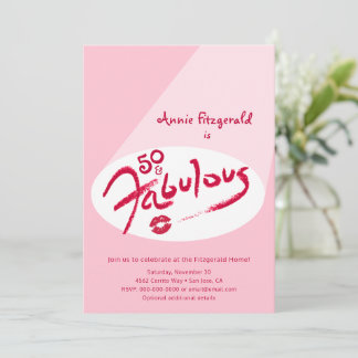 50 und fabelhaften rosa Lipstick Birthday Invite Ankündigung