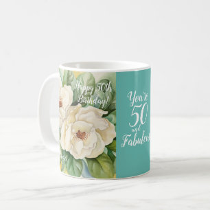 50 und fabelhafter 50. Aquamariner Geburtstagsflor Kaffeetasse