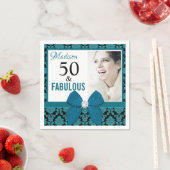 50 und fabelhafter aquamariner Damast | 50. Geburt Serviette (Beispiel)
