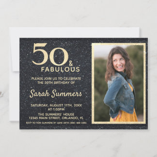 50 und fabelhafter Black Gold Glitzer Geburtstag Einladung