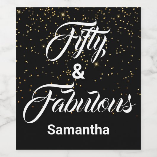 50 und fabelhafter Black Gold Glitzer Personalisie Weinetikett (Einzelnes Label)
