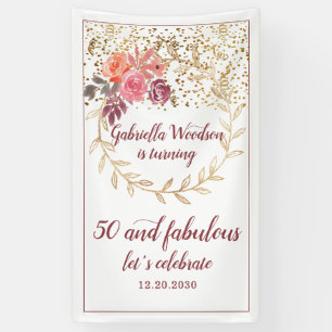 50 und fabelhafter, blumenrosa Marsala-Glitzer Banner