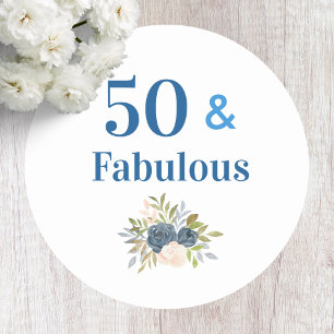 50. und Fabelhafter Geburtstag Blau Runder Aufkleber
