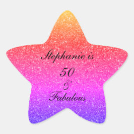 50 und fabelhafter Geburtstag rosa Lila Glitzer Stern-Aufkleber