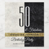 50 und fabelhafter Glitzer Gold Black & White Weinetikett (Einzelnes Label)