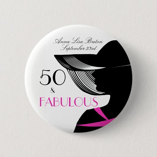 50 und fabelhafter Kunst-Deko-eleganter 50. Button (Vorderseite)