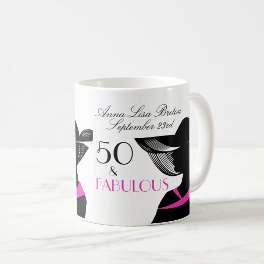 50 und fabelhafter Kunst-Deko-eleganter 50. Kaffeetasse (VorderseiteRechts)