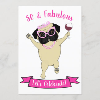 50 und fabelhafter lustiger Mops Dog Diva Pink Geb Einladung