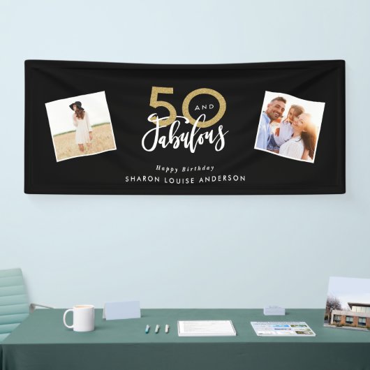 50 und fabelhafter schwarzer und goldener Geburtst Banner (Messe)
