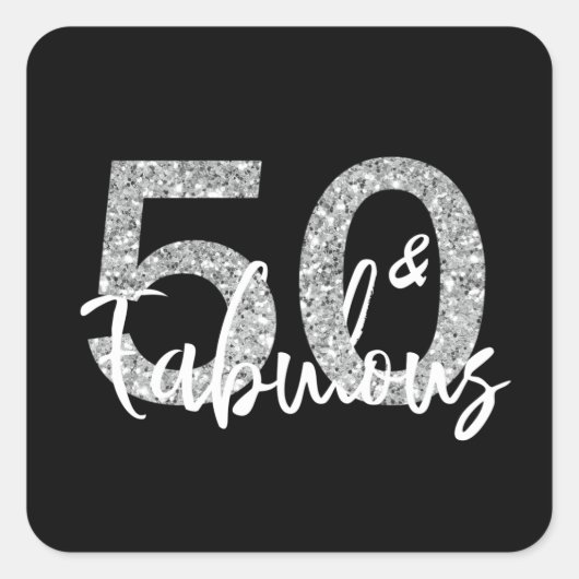50 und fabelhafter Silberner Glitzer Moderne Quadratischer Aufkleber (Vorderseite)